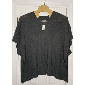 Loft Women's V Neck Poncho Style Knit Sweater Grey Medium/ Large‎ New